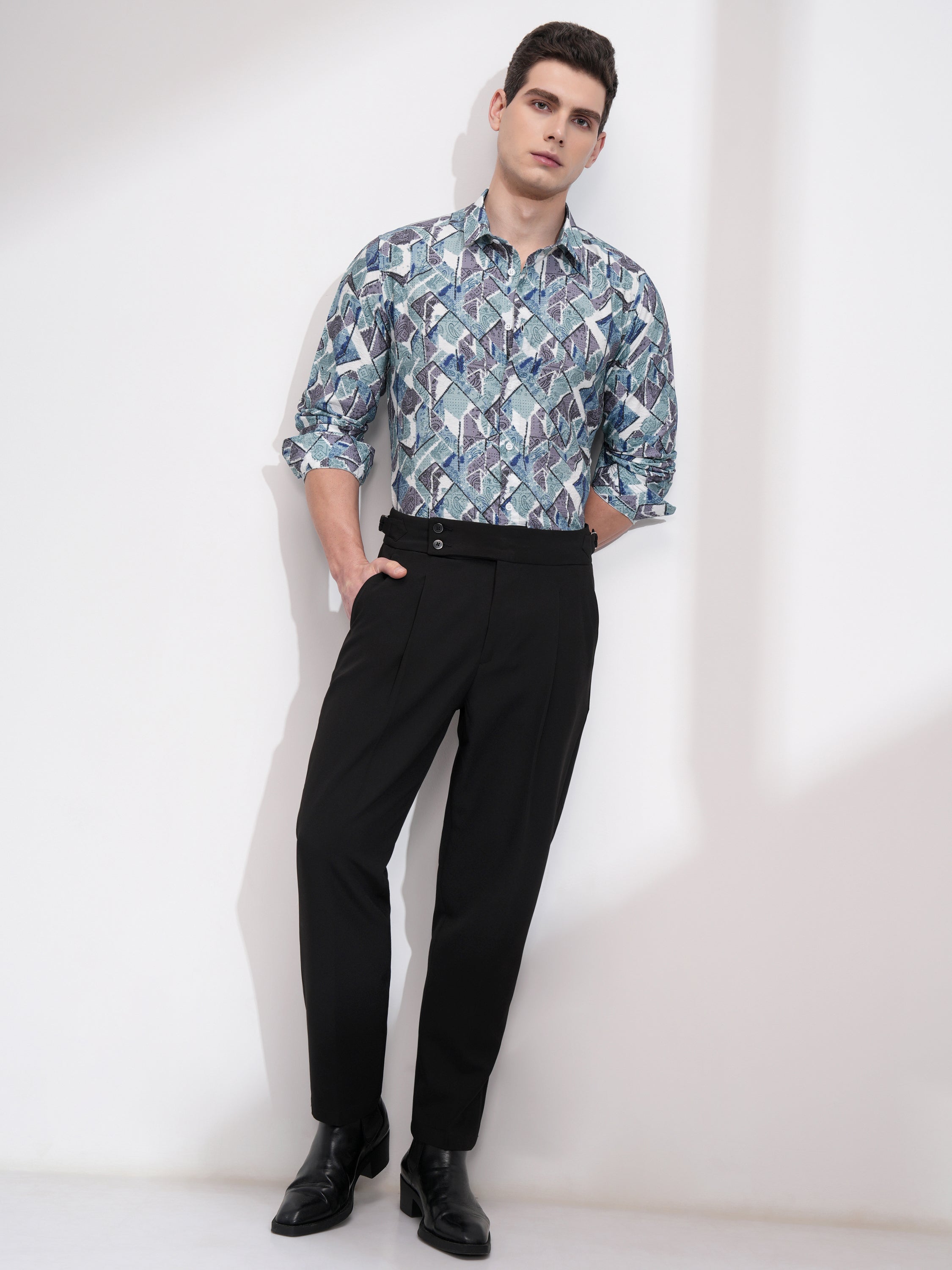 Locomotive Men Turquoise Printed Slim Fit Casual Shirt - Turquoise - Image 2