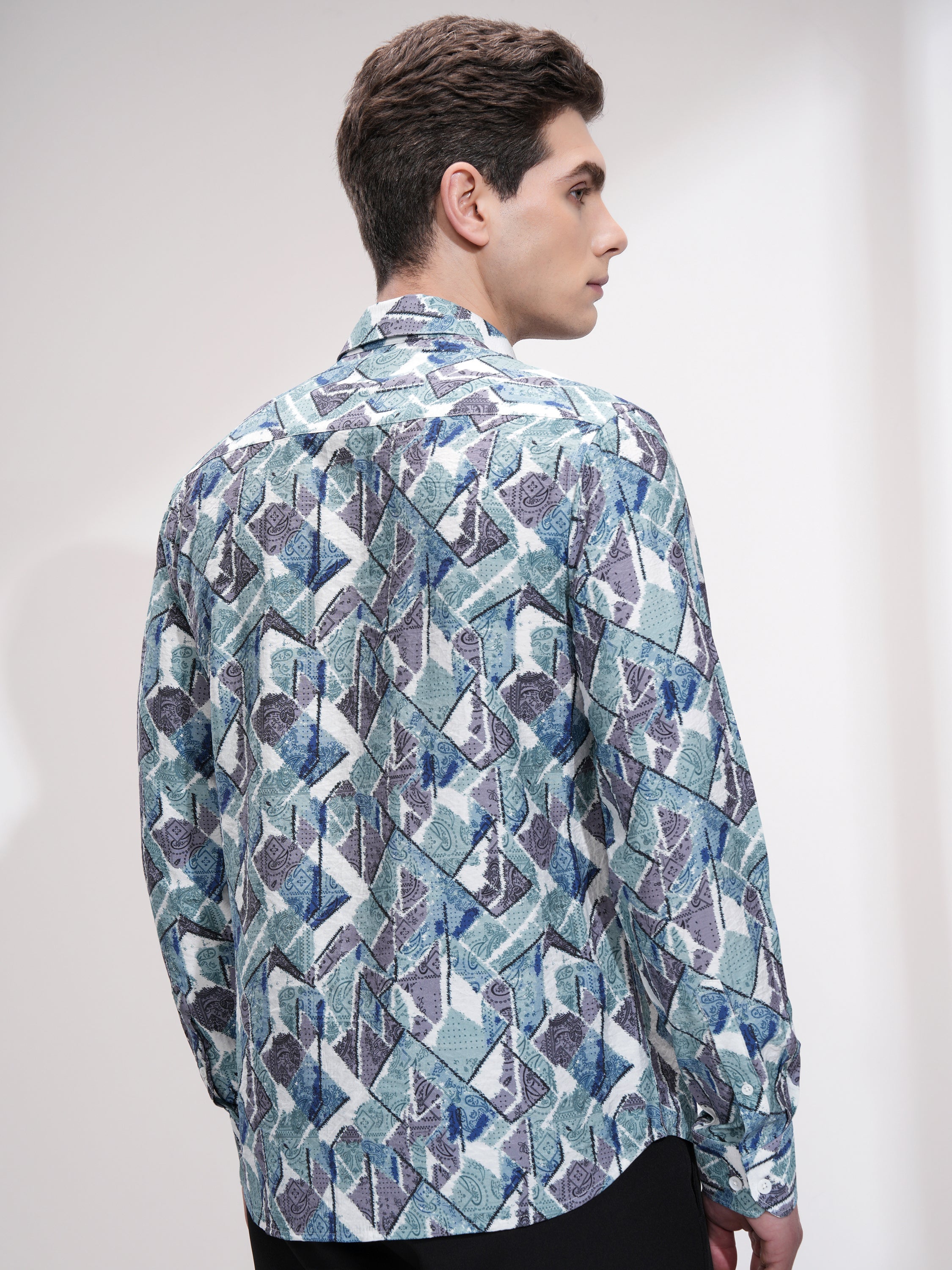 Locomotive Men Turquoise Printed Slim Fit Casual Shirt - Turquoise - Image 3