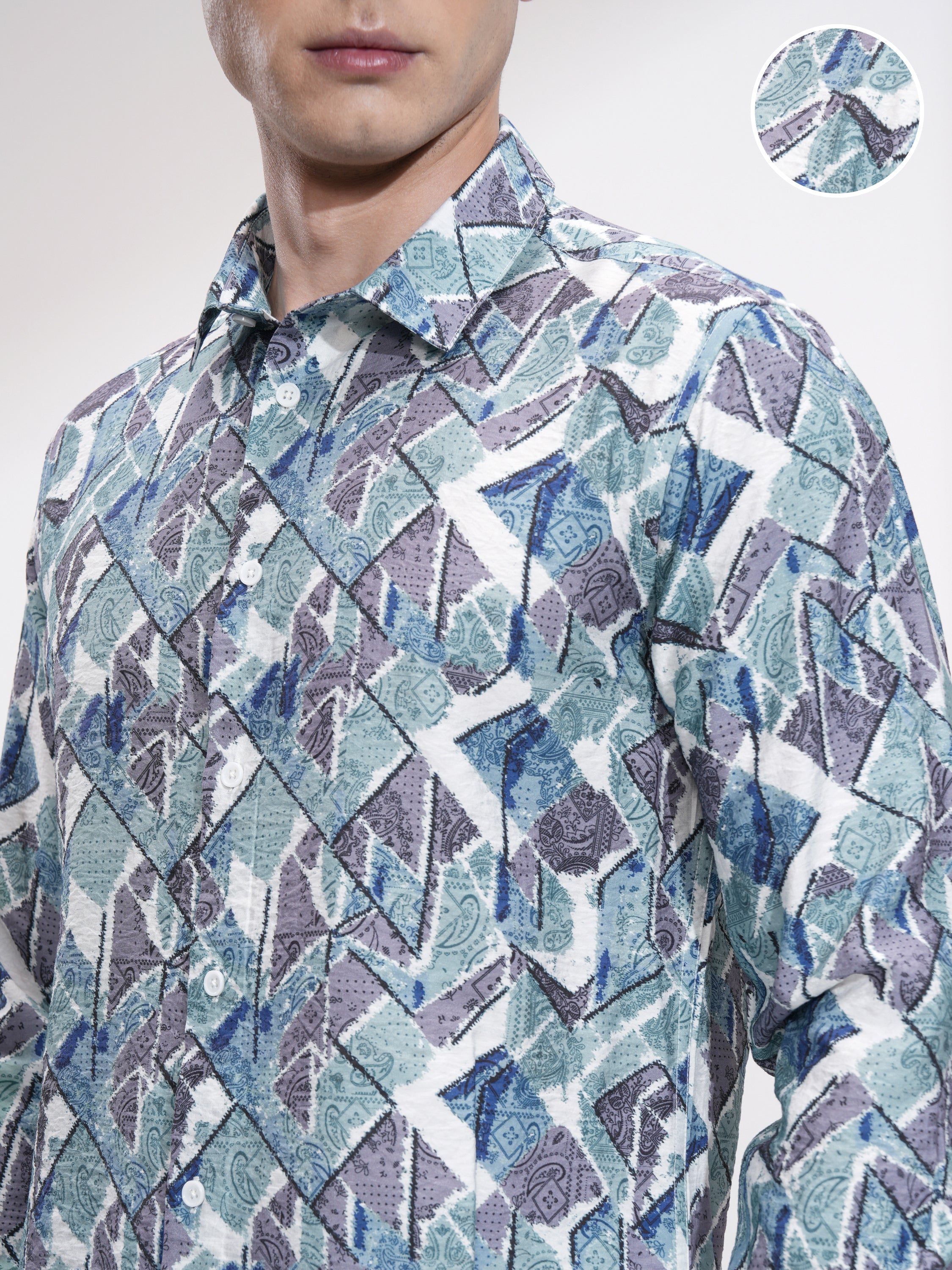 Locomotive Men Turquoise Printed Slim Fit Casual Shirt - Turquoise - Image 5