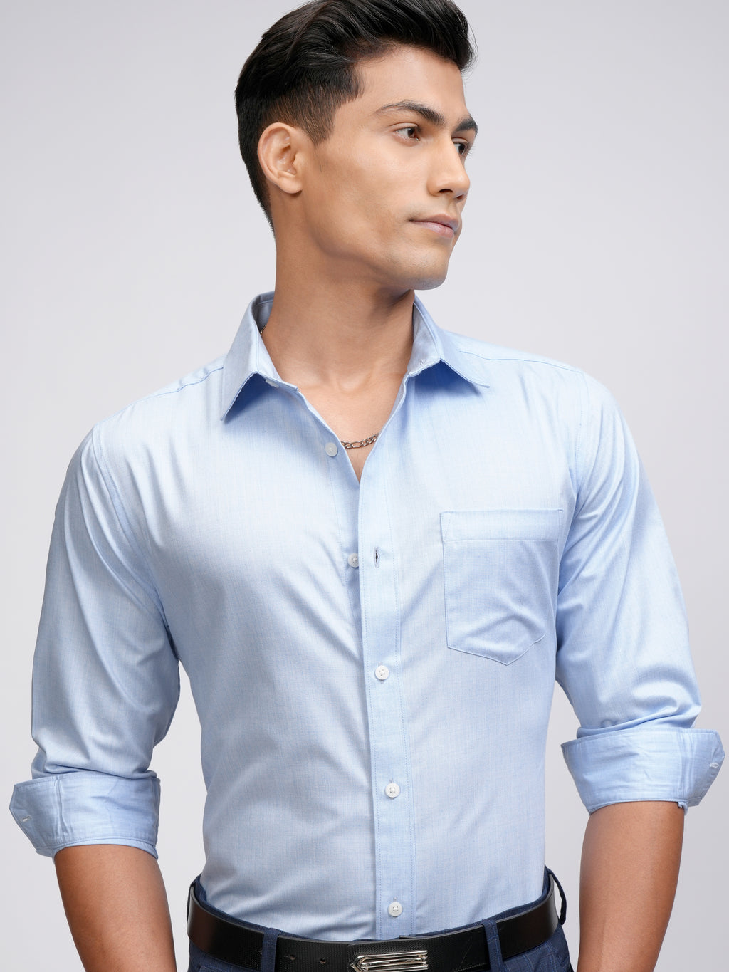 Locomotive Men Blue Self Design Regular Fit Casual Shirt - Blue - Image 1
