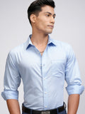Locomotive Men Blue Self Design Regular Fit Casual Shirt - Blue - Image 1
