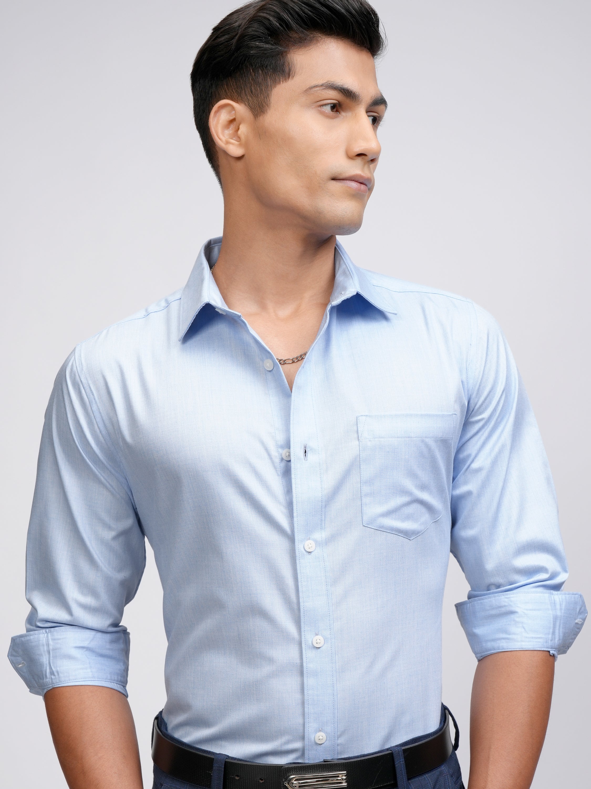 Locomotive Men Blue Self Design Regular Fit Casual Shirt - Blue - Image 1