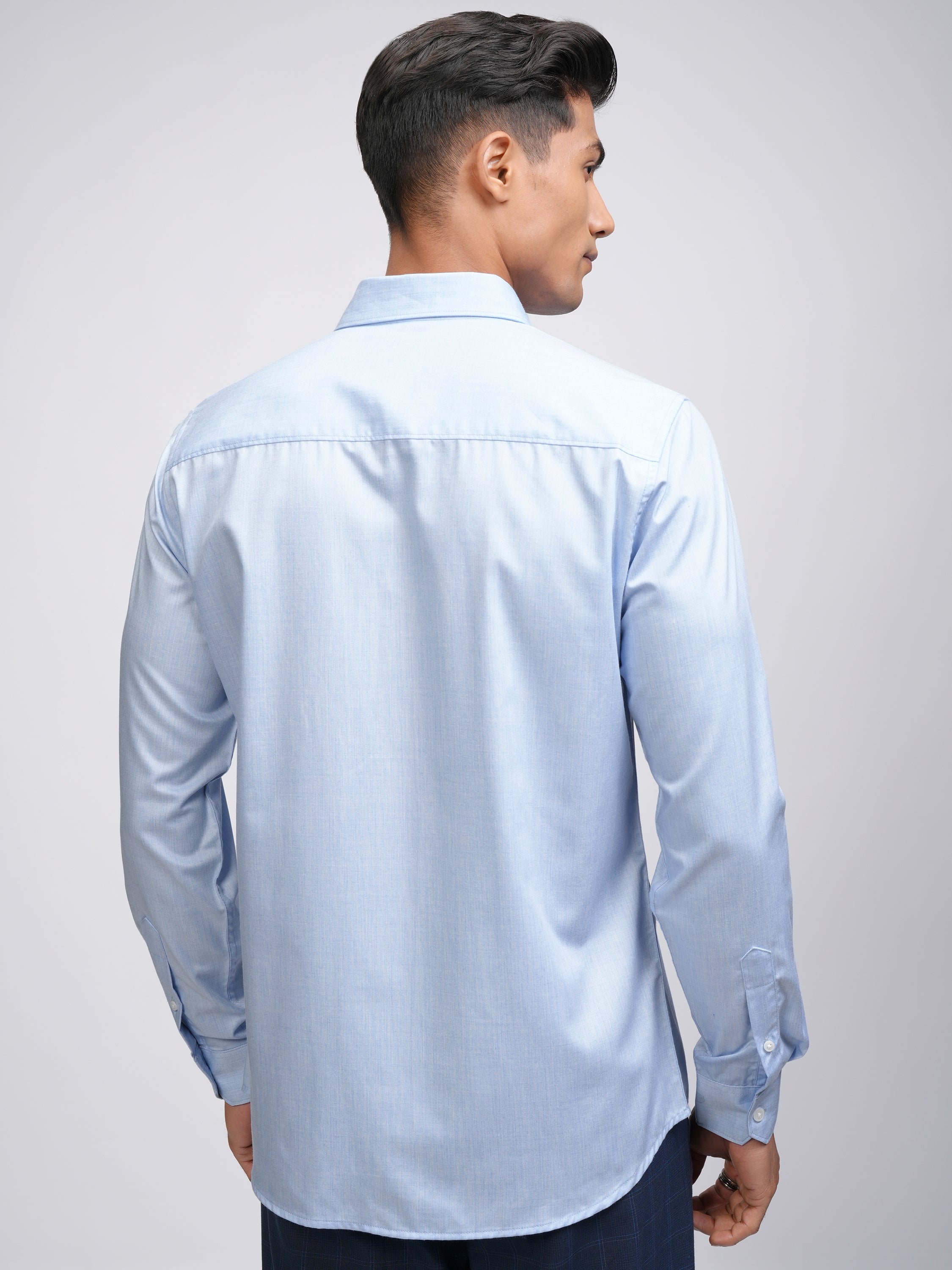 Locomotive Men Blue Self Design Regular Fit Casual Shirt - Blue - Image 3