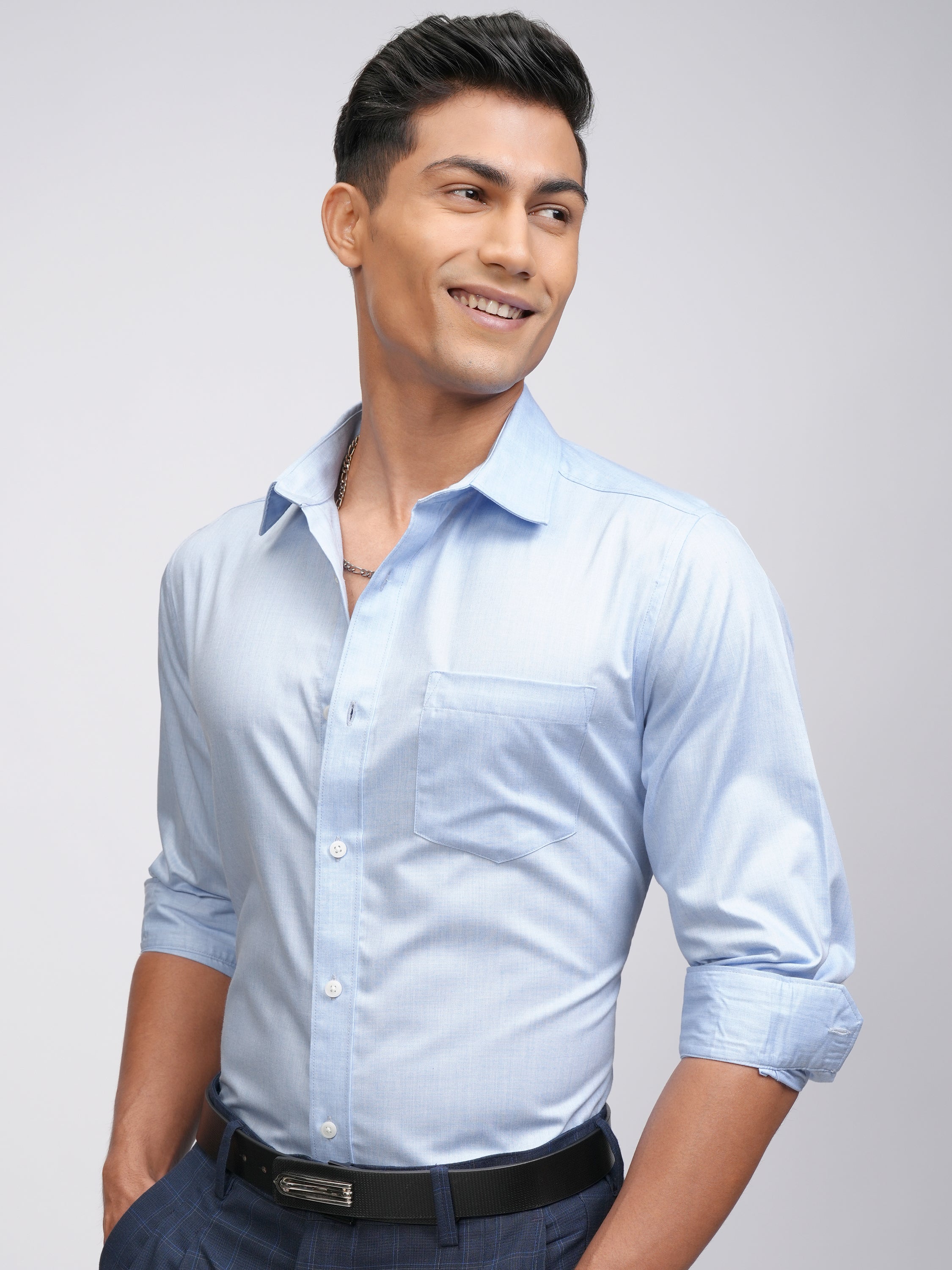 Locomotive Men Blue Self Design Regular Fit Casual Shirt - Blue - Image 4