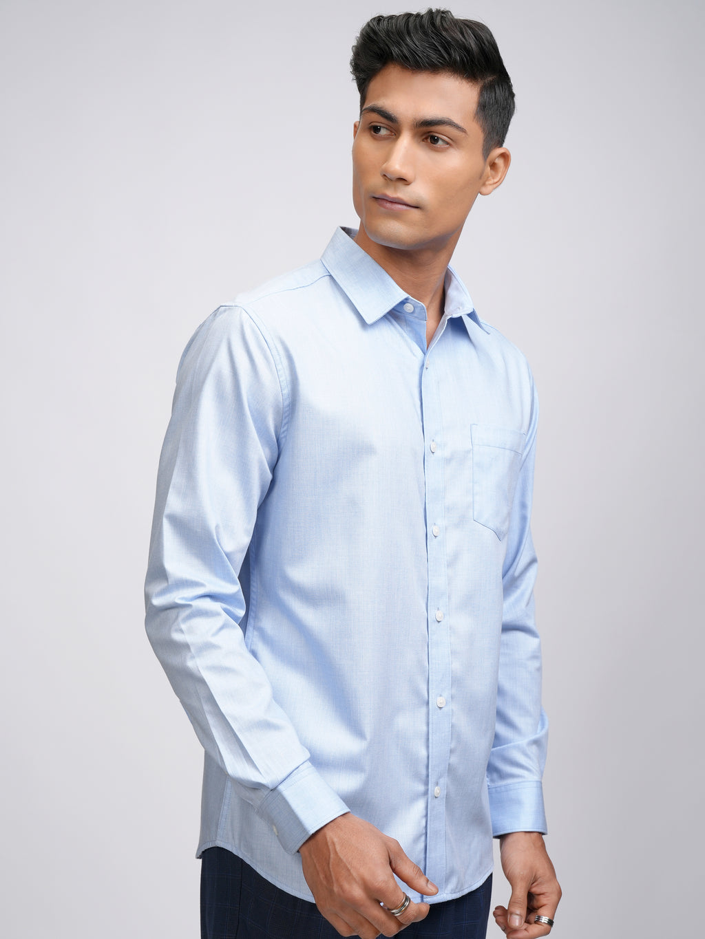 Locomotive Men Blue Self Design Regular Fit Casual Shirt - Blue - Image 6