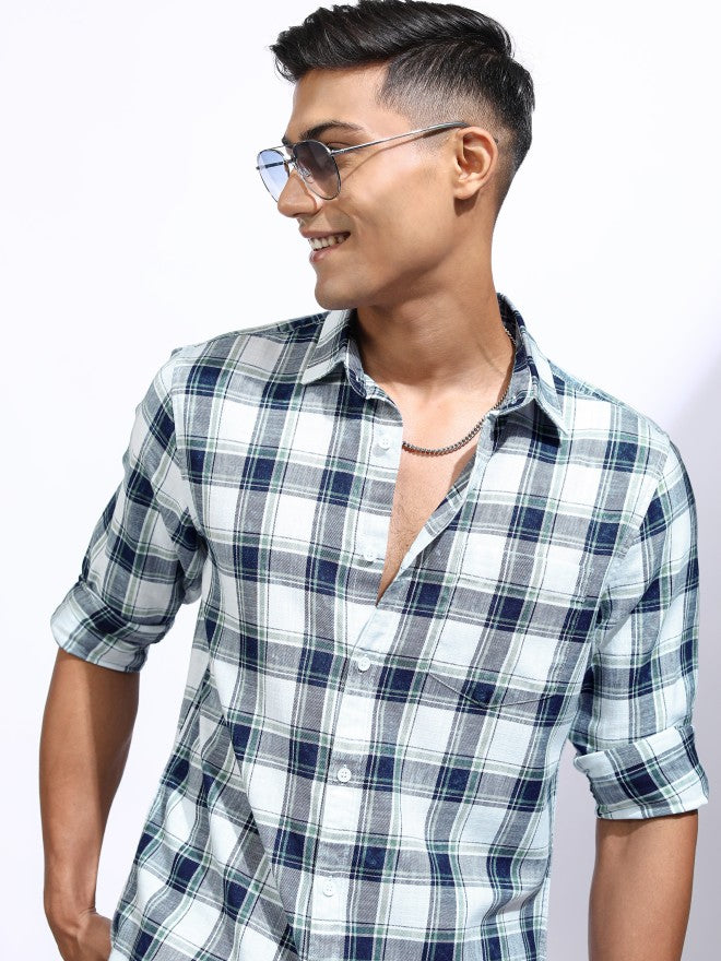 Locomotive Men White Checked Regular Fit Casual Shirt - White - Image 1
