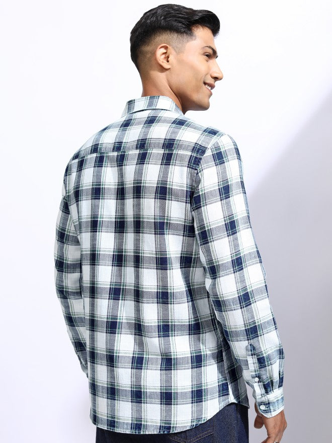 Locomotive Men White Checked Regular Fit Casual Shirt - White - Image 3