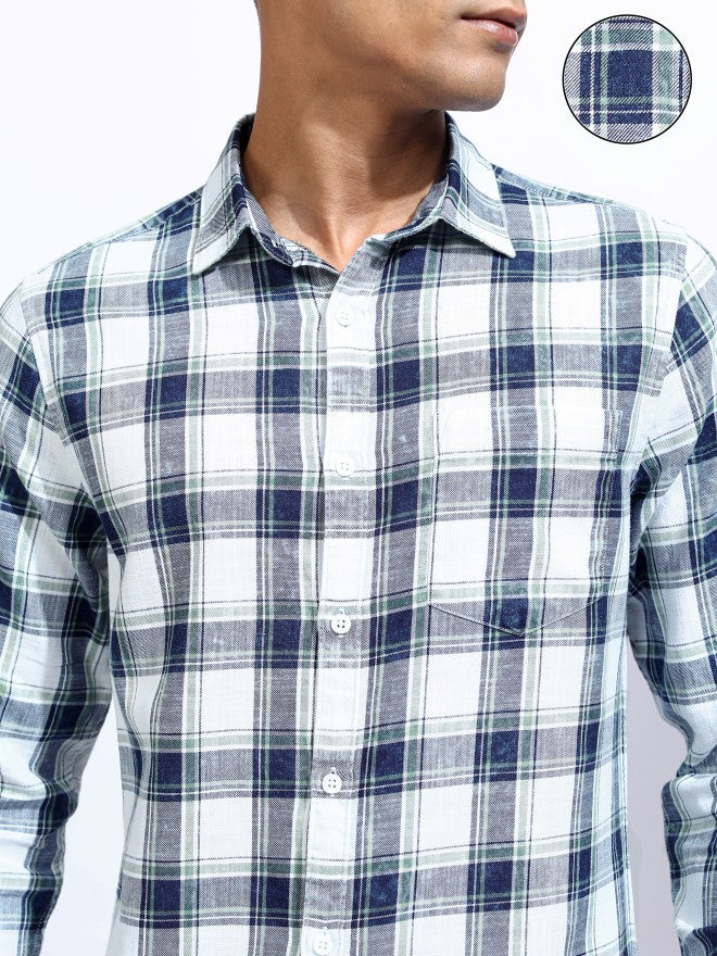 Locomotive Men White Checked Regular Fit Casual Shirt - White - Image 5