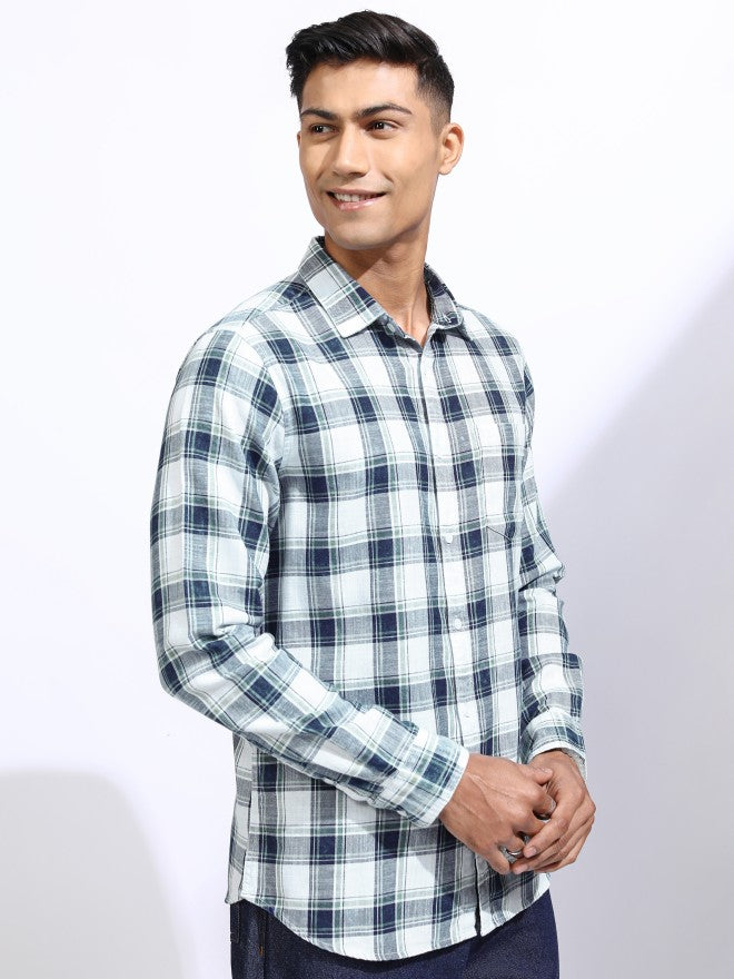 Locomotive Men White Checked Regular Fit Casual Shirt - White - Image 6