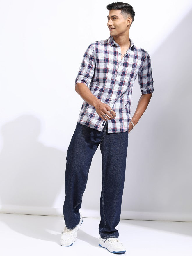 Locomotive Men White Checked Regular Fit Casual Shirt - White - Image 2