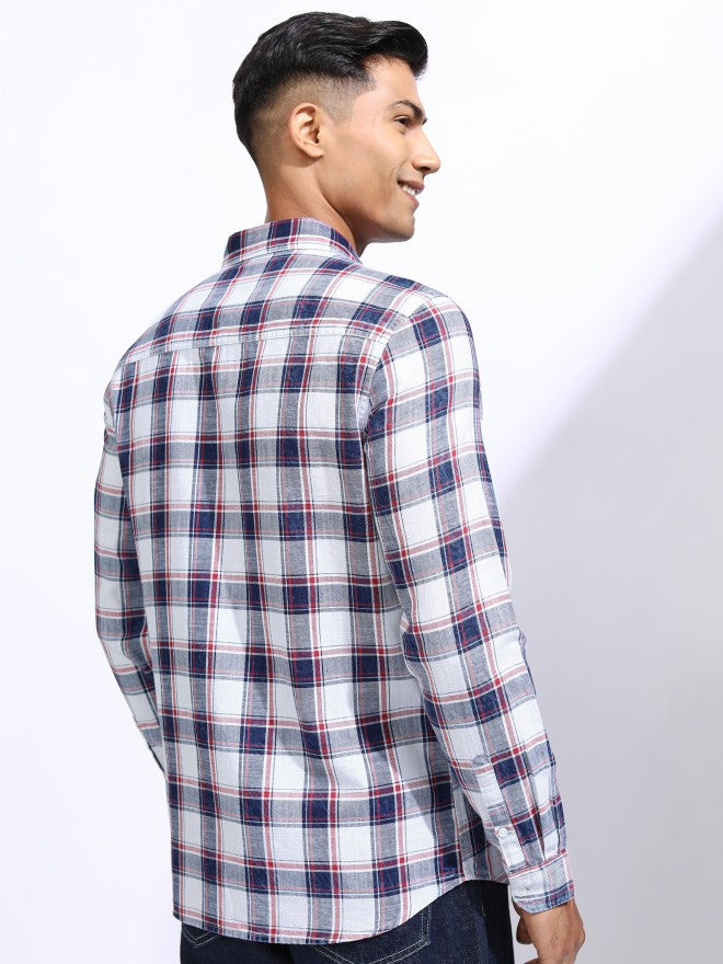 Locomotive Men White Checked Regular Fit Casual Shirt - White - Image 3