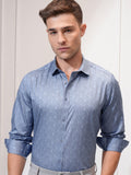 Locomotive Men Blue Printed Slim Fit Casual Shirt - Blue - Image 1