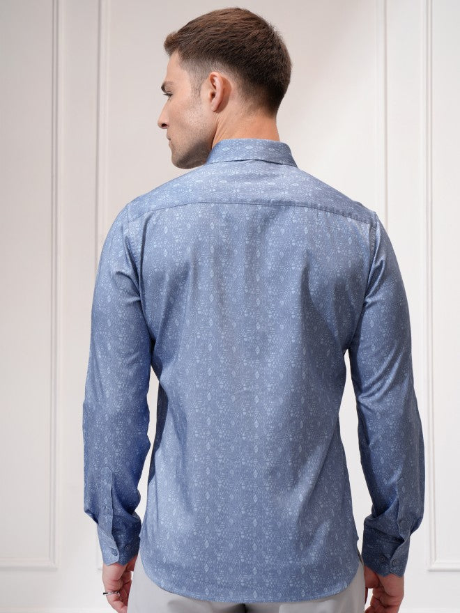 Locomotive Men Blue Printed Slim Fit Casual Shirt - Blue - Image 3