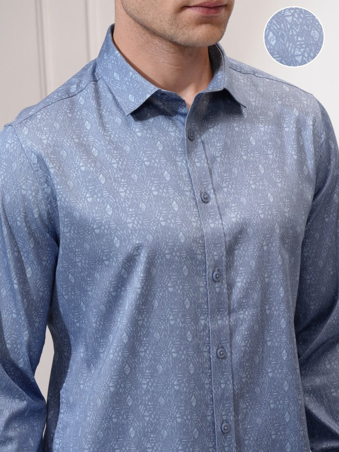 Locomotive Men Blue Printed Slim Fit Casual Shirt - Blue - Image 5