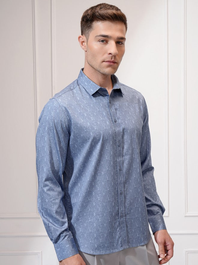 Locomotive Men Blue Printed Slim Fit Casual Shirt - Blue - Image 6