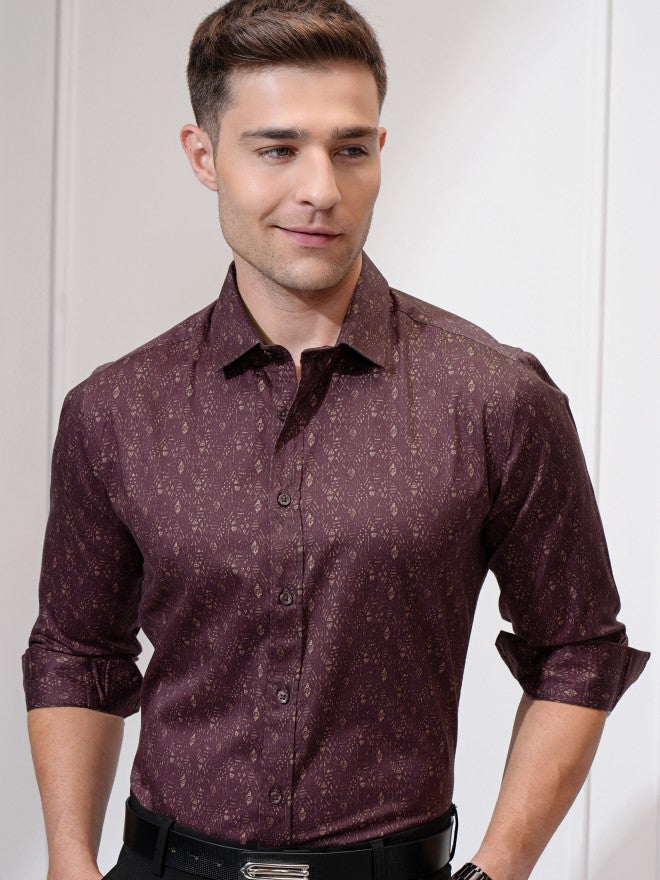 Locomotive Men Maroon Printed Slim Fit Casual Shirt - Maroon - Image 1