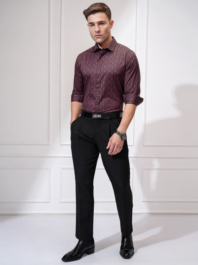 Locomotive Men Maroon Printed Slim Fit Casual Shirt - Maroon - Image 2