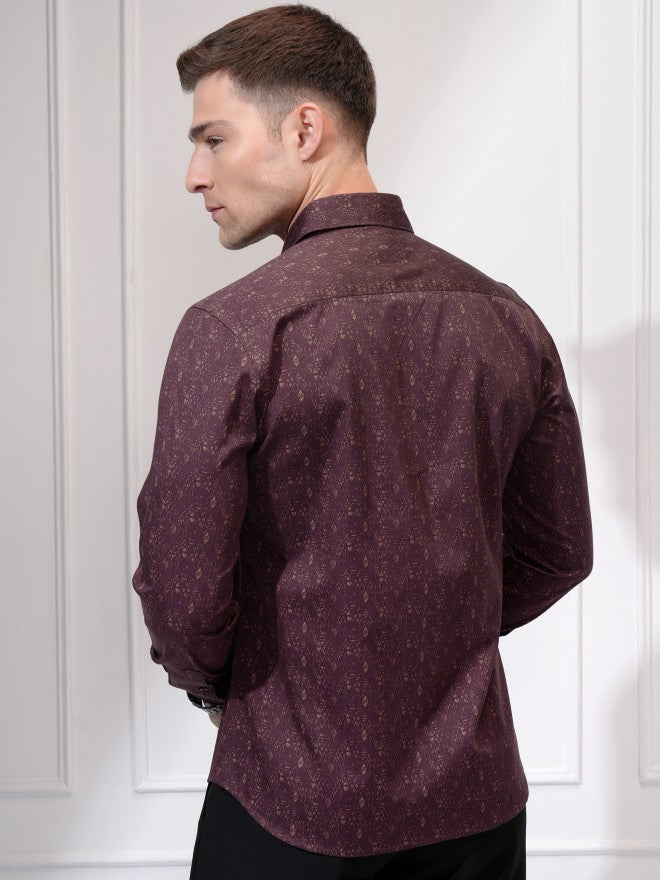 Locomotive Men Maroon Printed Slim Fit Casual Shirt - Maroon - Image 3