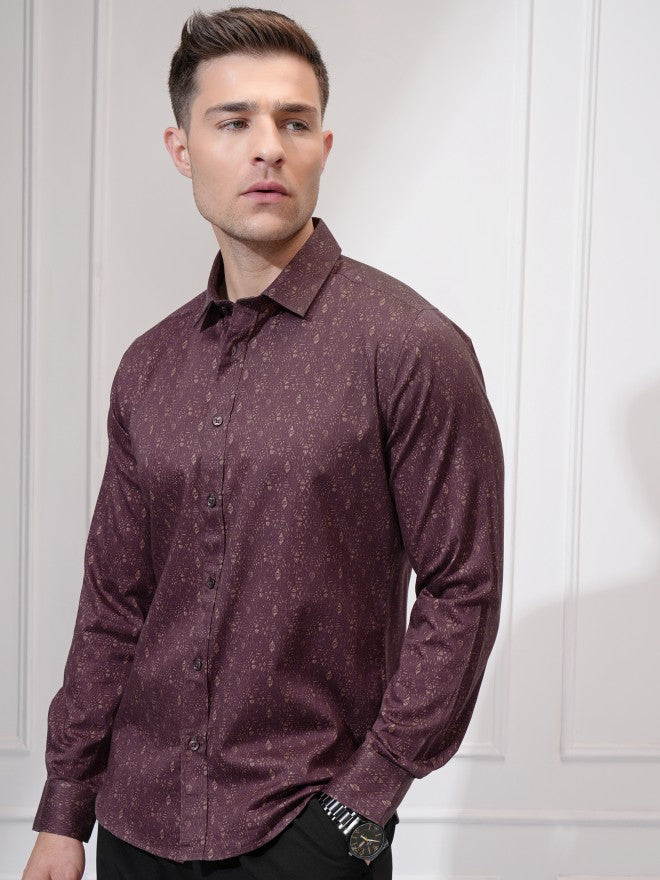 Locomotive Men Maroon Printed Slim Fit Casual Shirt - Maroon - Image 4