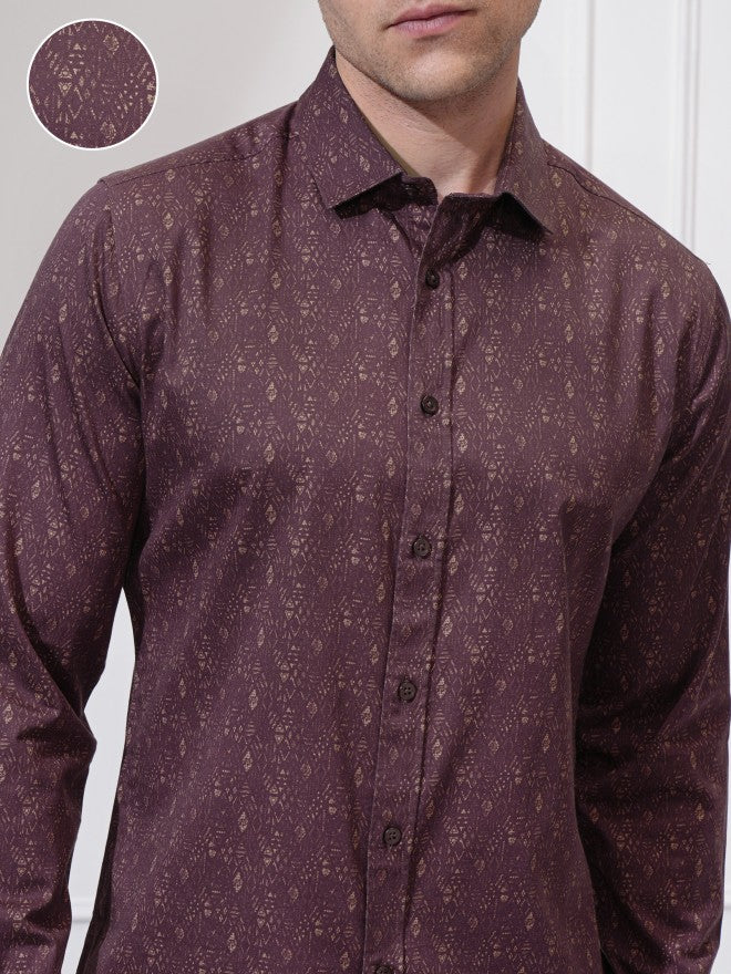 Locomotive Men Maroon Printed Slim Fit Casual Shirt - Maroon - Image 5