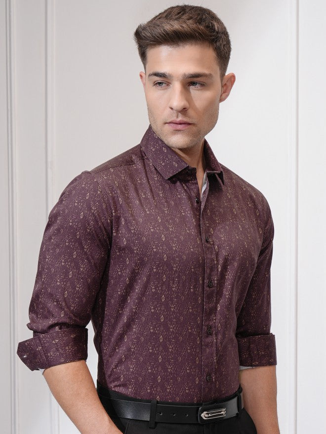 Locomotive Men Maroon Printed Slim Fit Casual Shirt - Maroon - Image 6