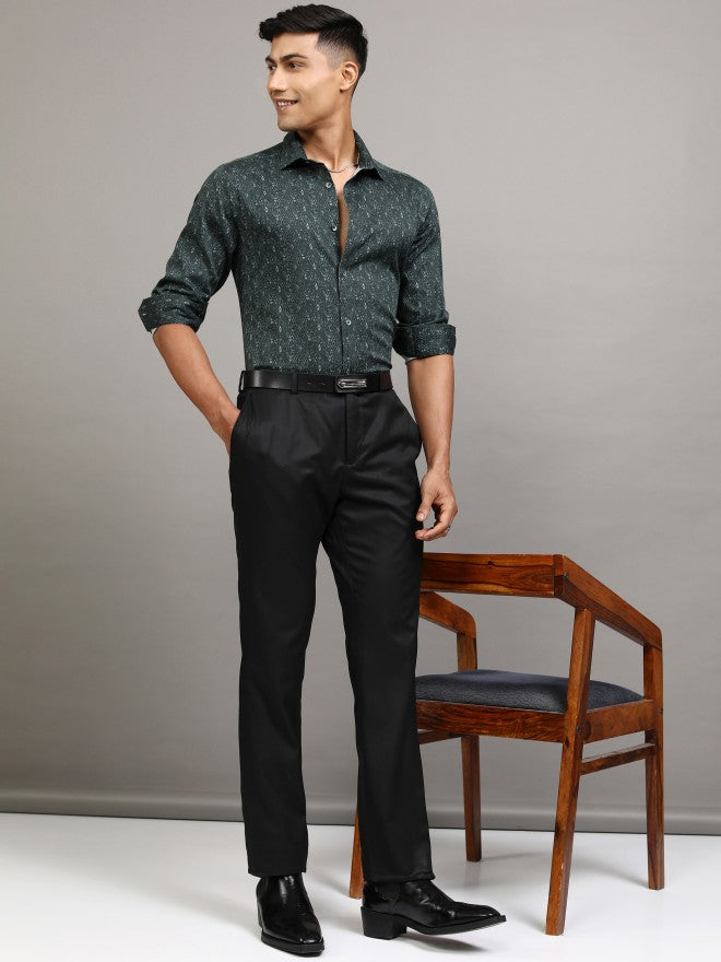 Locomotive Men Green Printed Slim Fit Casual Shirt - Green - Image 1