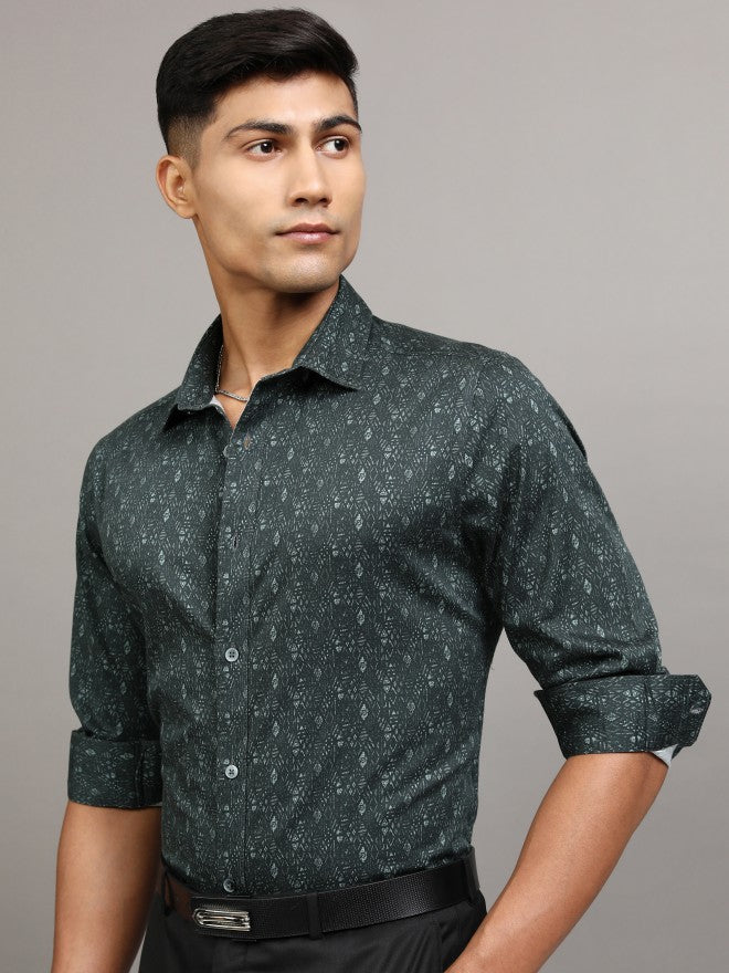 Locomotive Men Green Printed Slim Fit Casual Shirt - Green - Image 3