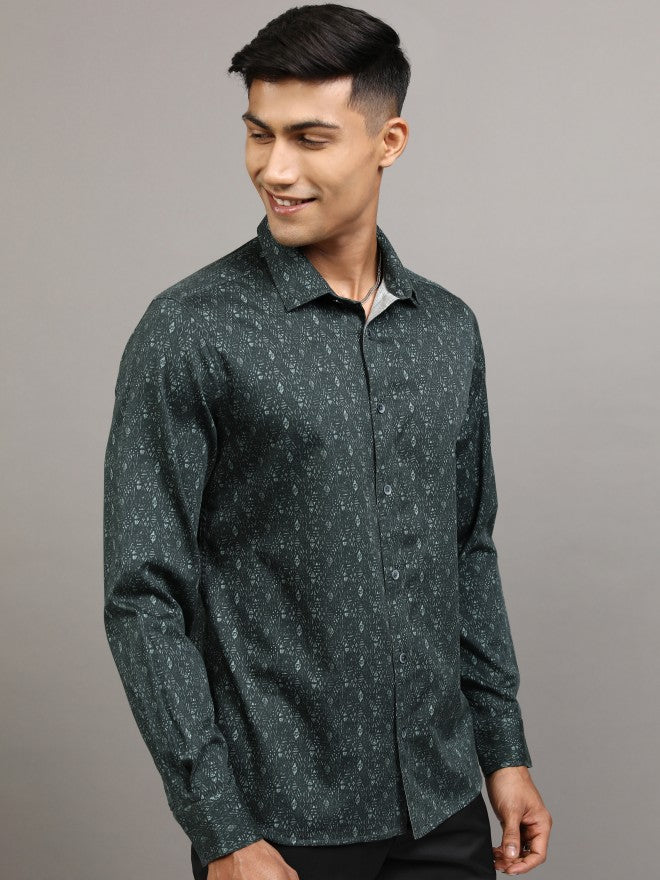 Locomotive Men Green Printed Slim Fit Casual Shirt - Green - Image 5