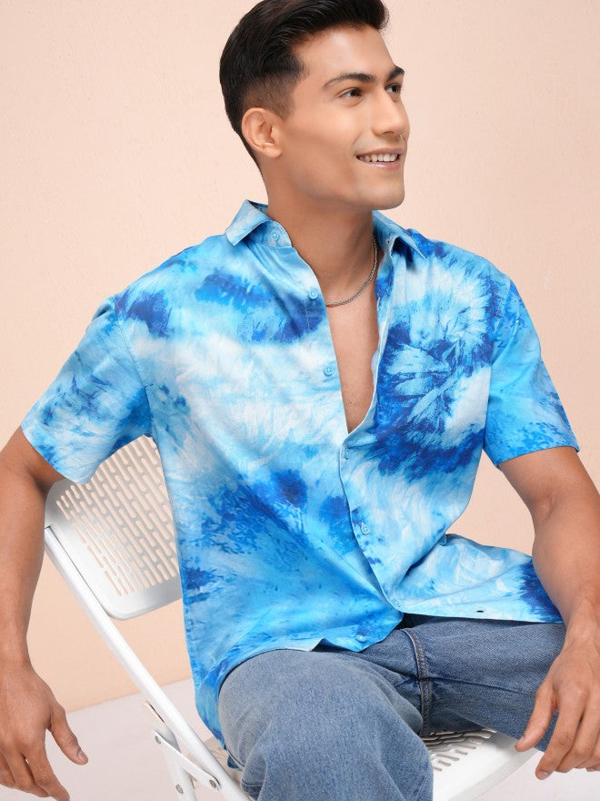 Locomotive Men Blue Printed Relaxed Fit Casual Shirt - Blue - Image 1