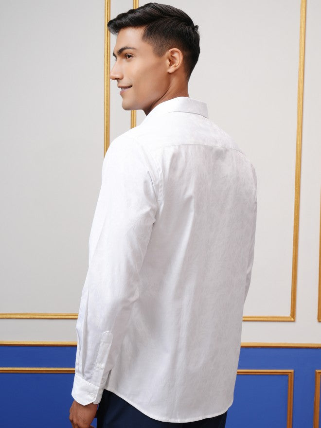 Locomotive Men White Textured Slim Fit Casual Shirt - White - Image 3