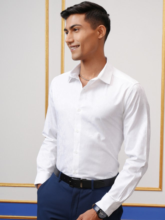 Locomotive Men White Textured Slim Fit Casual Shirt - White - Image 4