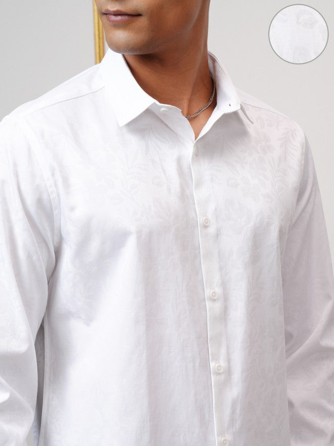 Locomotive Men White Textured Slim Fit Casual Shirt - White - Image 5