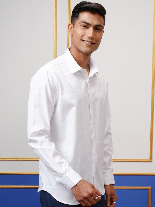 Locomotive Men White Textured Slim Fit Casual Shirt - White - Image 6