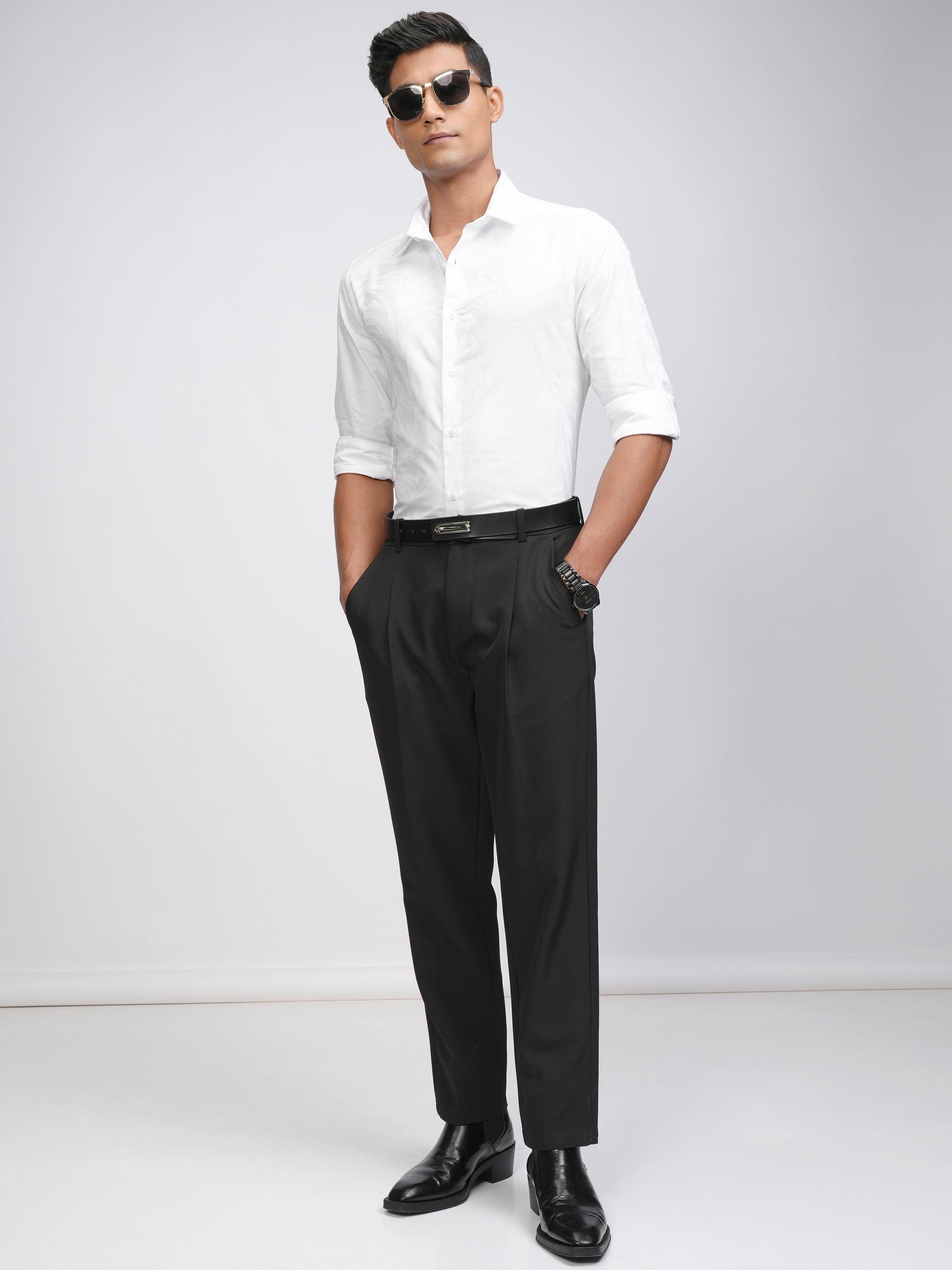 Locomotive Men White Self Design Slim Fit Casual Shirt - White - Image 2