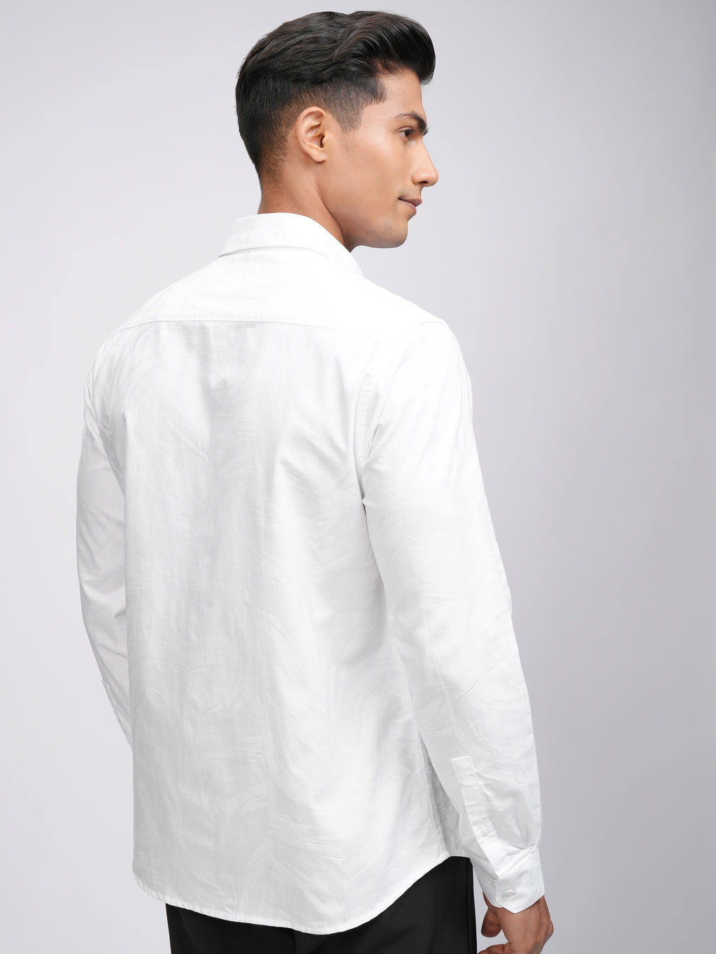 Locomotive Men White Self Design Slim Fit Casual Shirt - White - Image 3