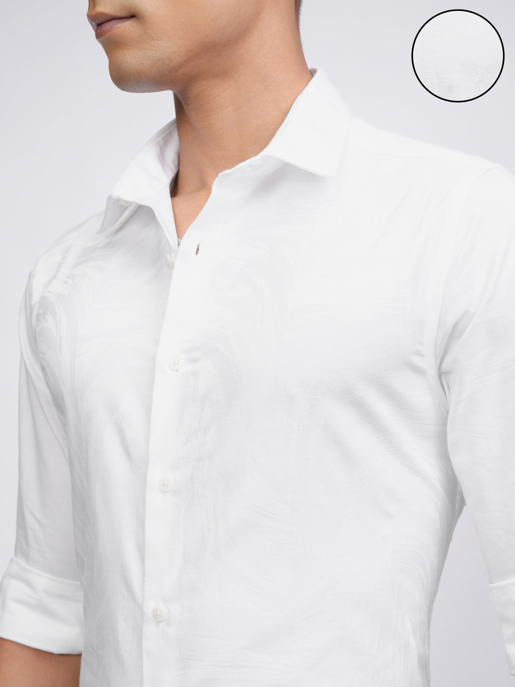 Locomotive Men White Self Design Slim Fit Casual Shirt - White - Image 5