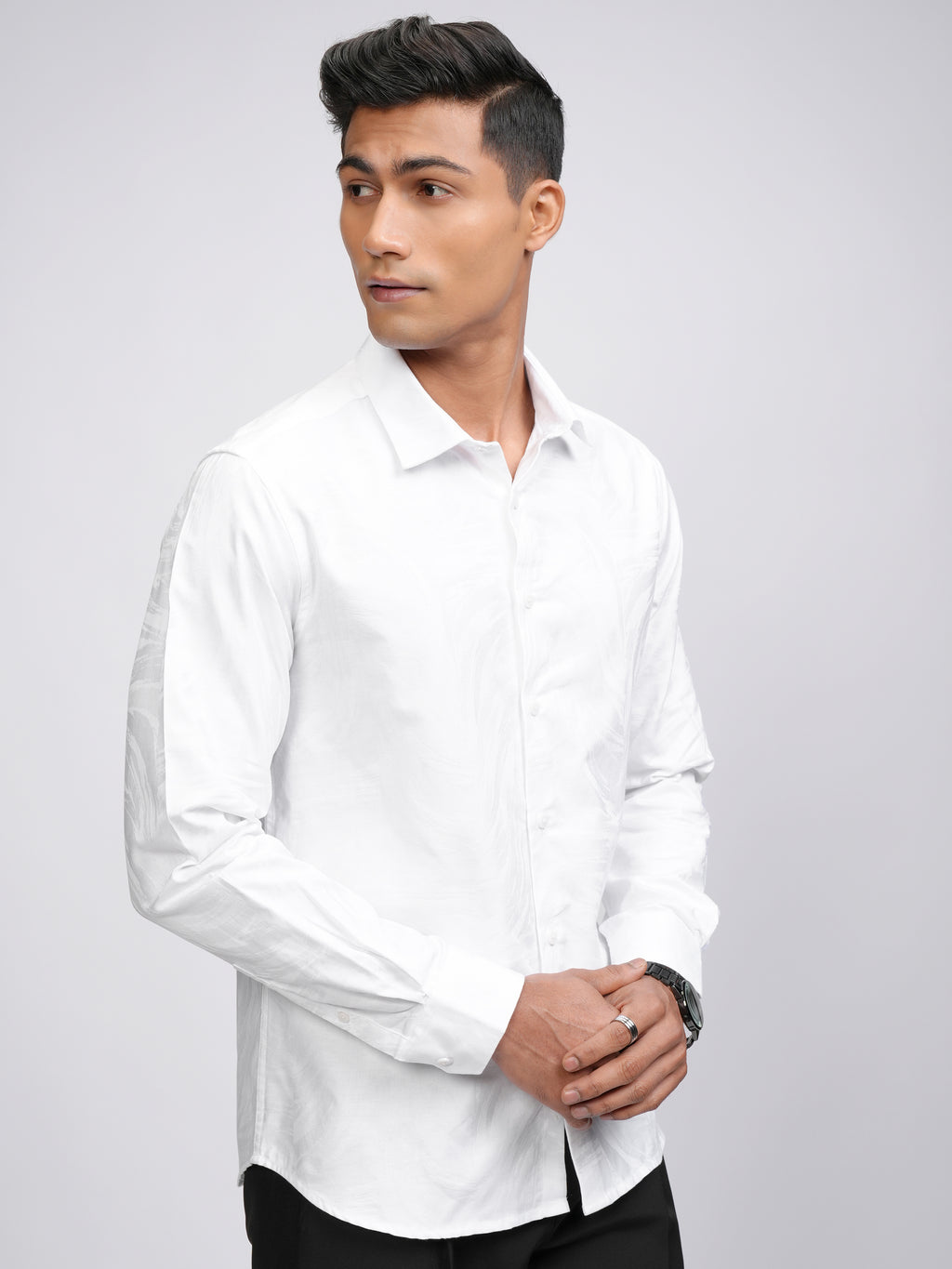 Locomotive Men White Self Design Slim Fit Casual Shirt - White - Image 6