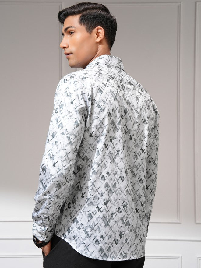 Locomotive Men Grey Printed Slim Fit Casual Shirt - Grey - Image 3