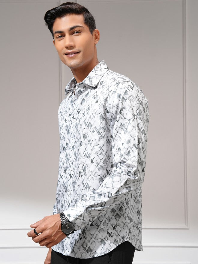 Locomotive Men Grey Printed Slim Fit Casual Shirt - Grey - Image 4