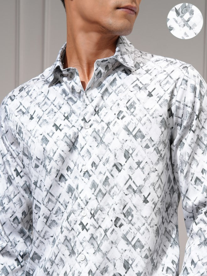 Locomotive Men Grey Printed Slim Fit Casual Shirt - Grey - Image 5