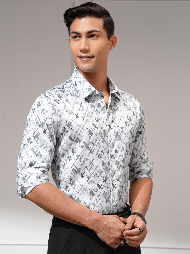 Locomotive Men Grey Printed Slim Fit Casual Shirt - Grey - Image 6