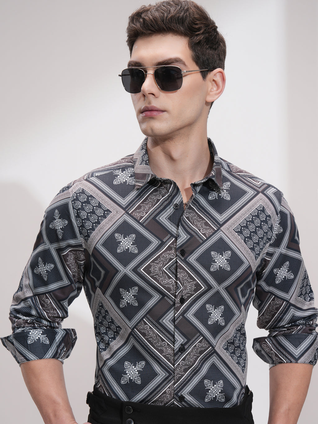 Locomotive Men Black Printed Slim Fit Casual Shirt - Black - Image 1