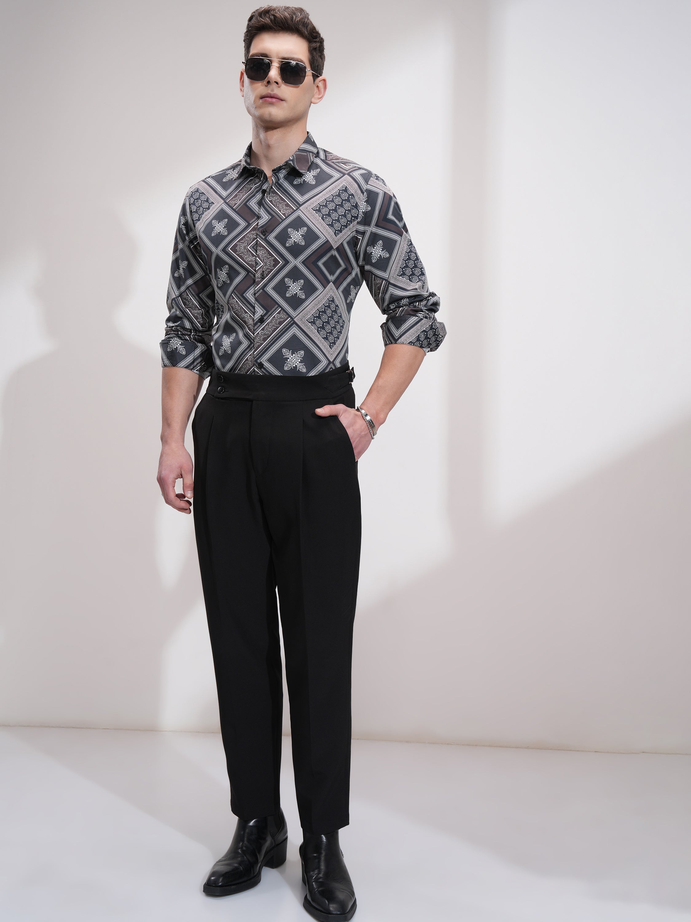 Locomotive Men Black Printed Slim Fit Casual Shirt - Black - Image 2