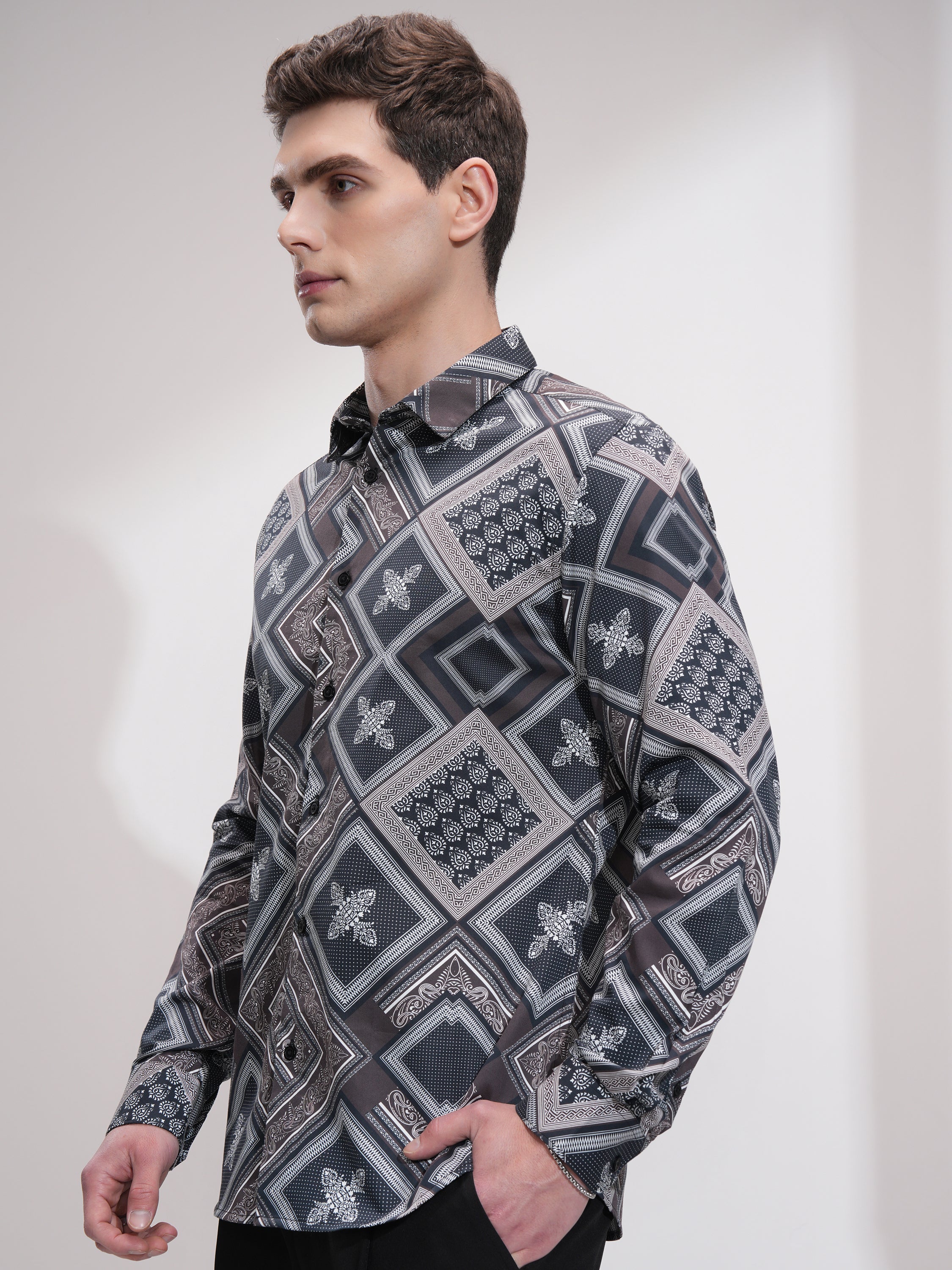 Locomotive Men Black Printed Slim Fit Casual Shirt - Black - Image 4