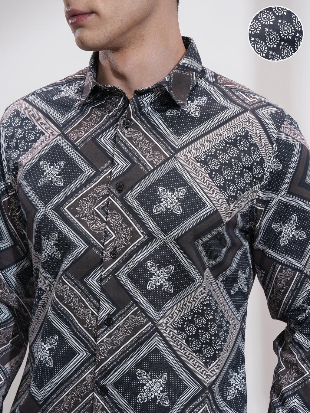 Locomotive Men Black Printed Slim Fit Casual Shirt - Black - Image 5