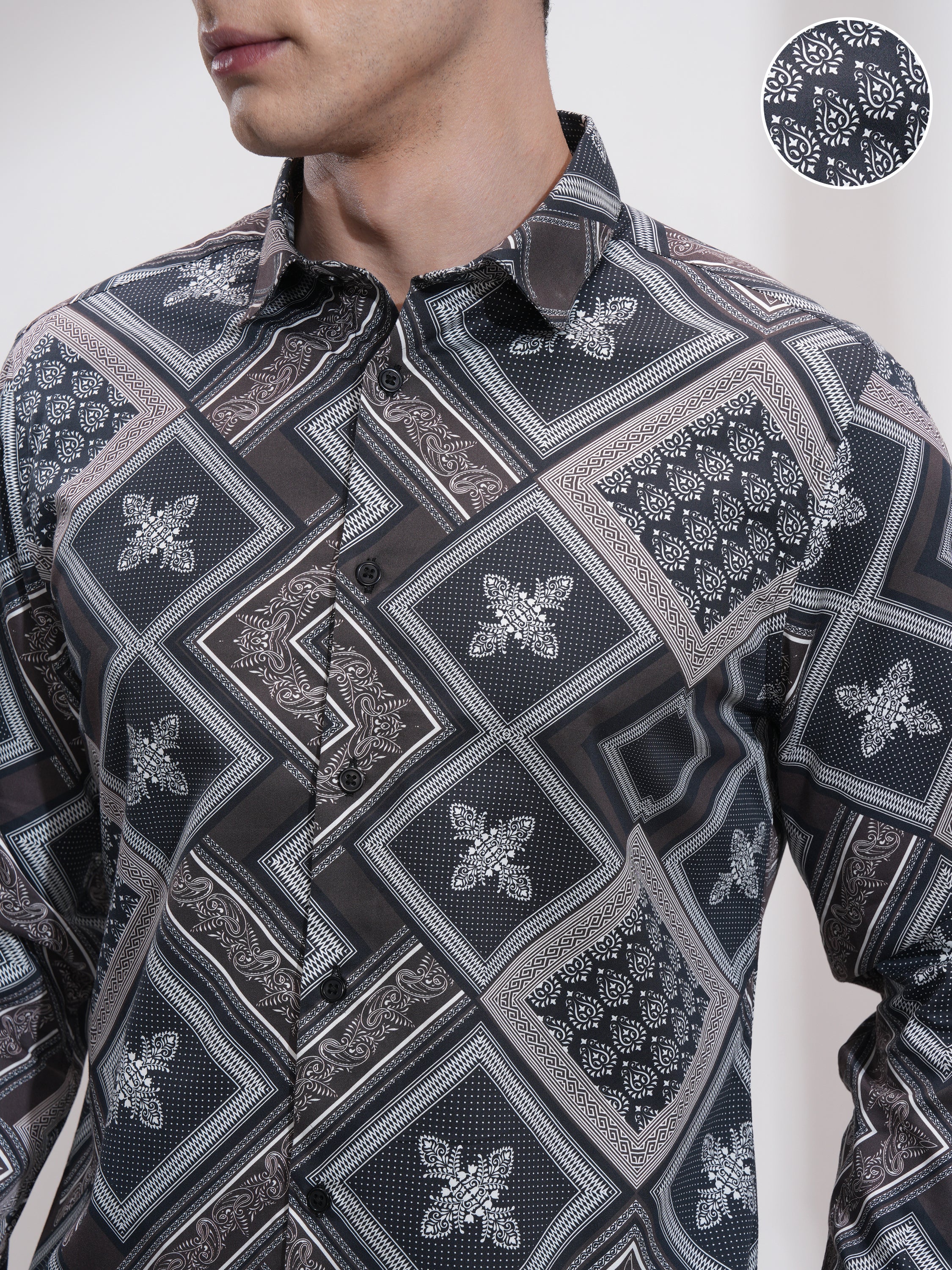 Locomotive Men Black Printed Slim Fit Casual Shirt - Black - Image 5
