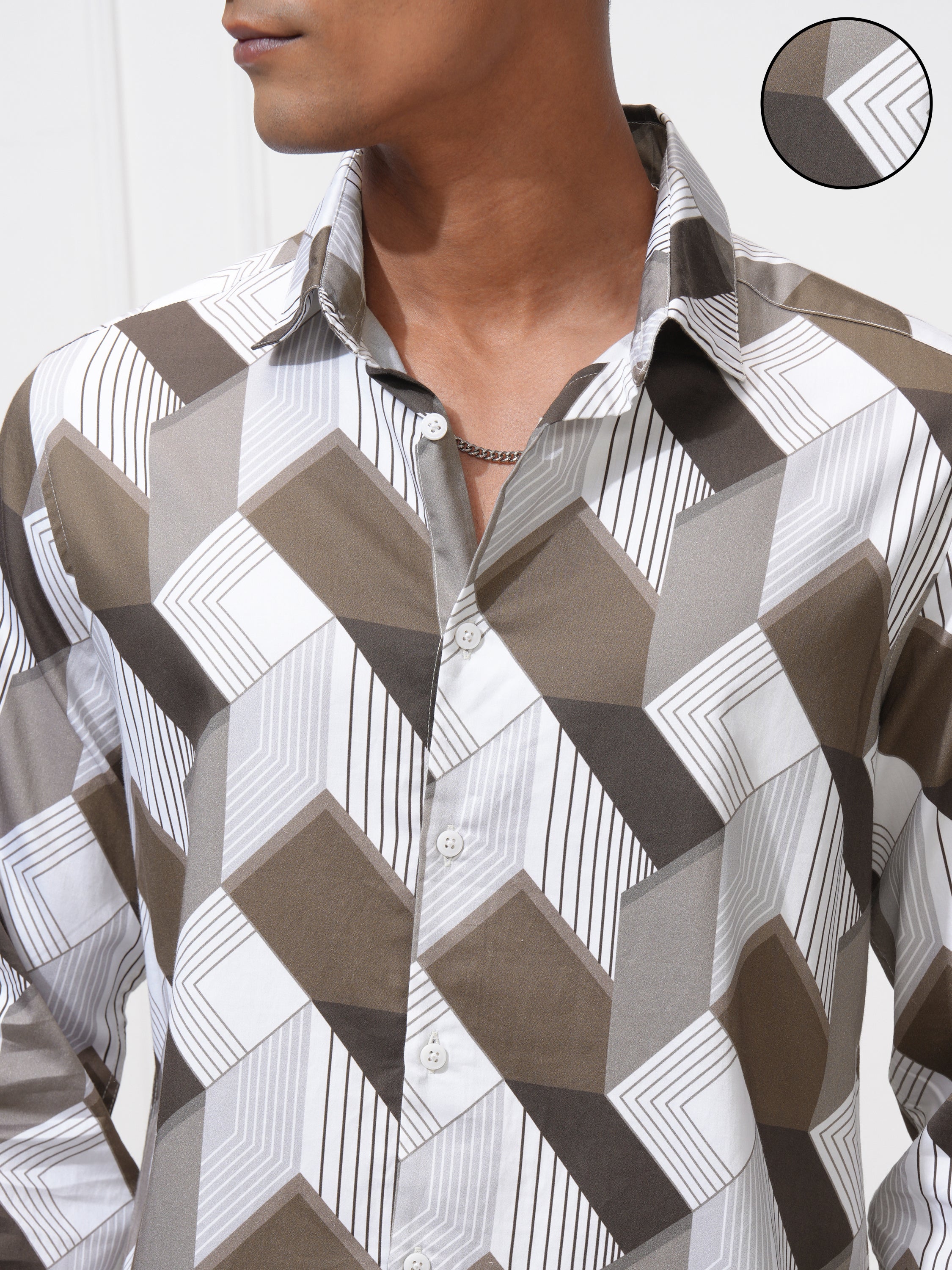 Locomotive Men White Printed Slim Fit Casual Shirt - White - Image 5