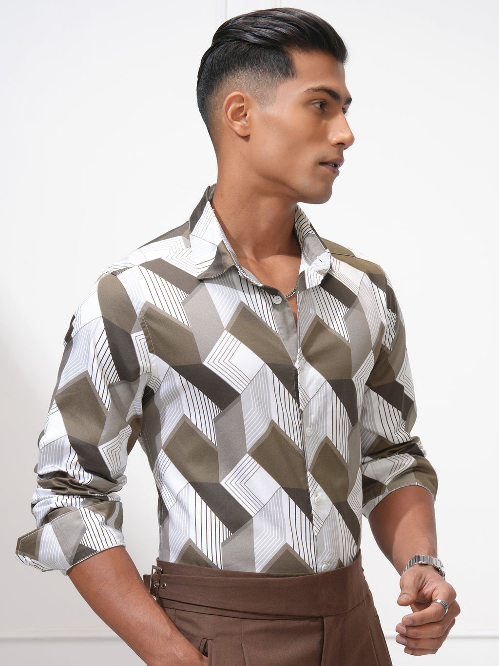 Locomotive Men White Printed Slim Fit Casual Shirt - White - Image 6