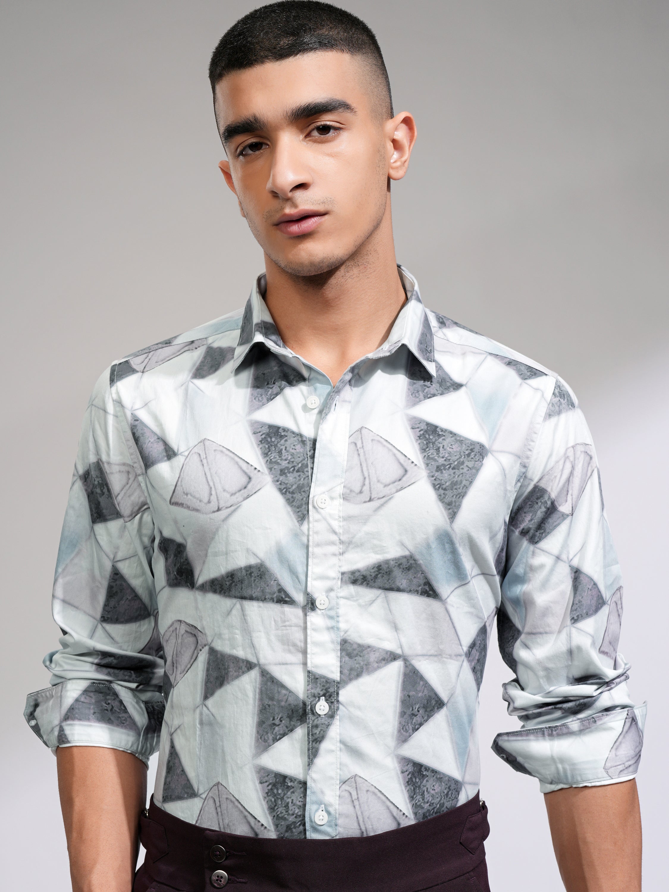 Locomotive Men Blue Printed Slim Fit Casual Shirt - Blue - Image 1