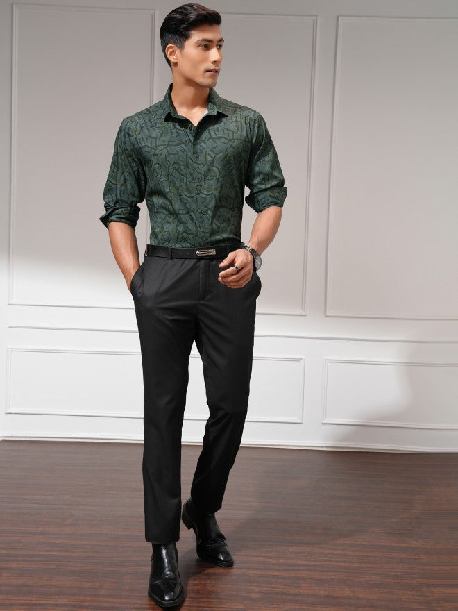 Locomotive Men Green Printed Slim Fit Casual Shirt - Green - Image 2